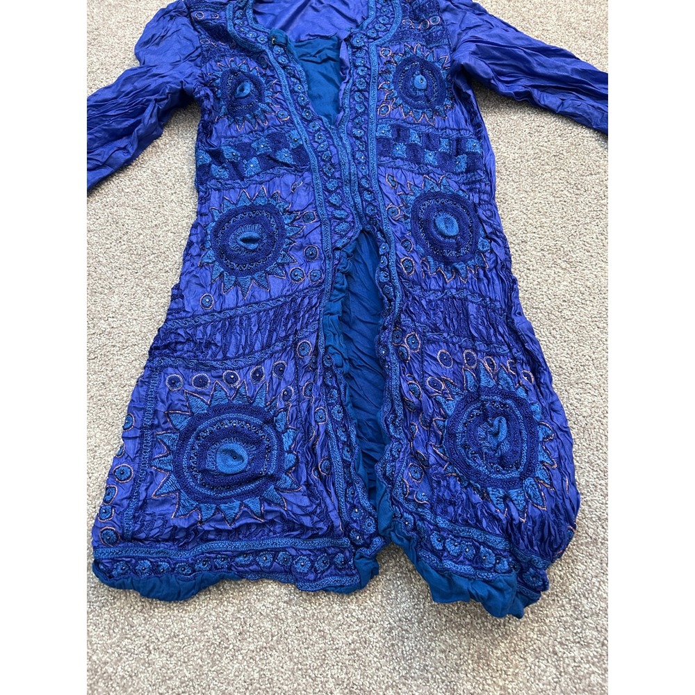 South Asian Kameez Long Kurti Tunic Women S Blue Excellent Embroidered - Picture 3 of 10